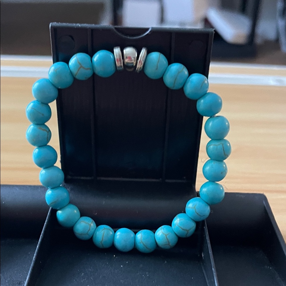 CC Boutique Aqua Beaded Bracelet with Silver Accents